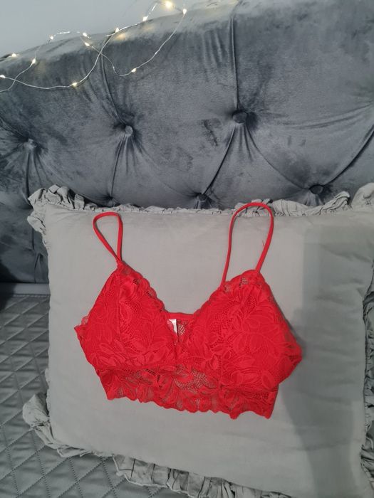 Bluzka Top Koronkowy Czerwony Primark 36