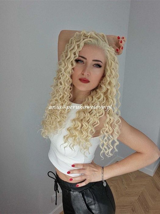 Peruka blond lace front afro loki kręcone włosy na co dzień