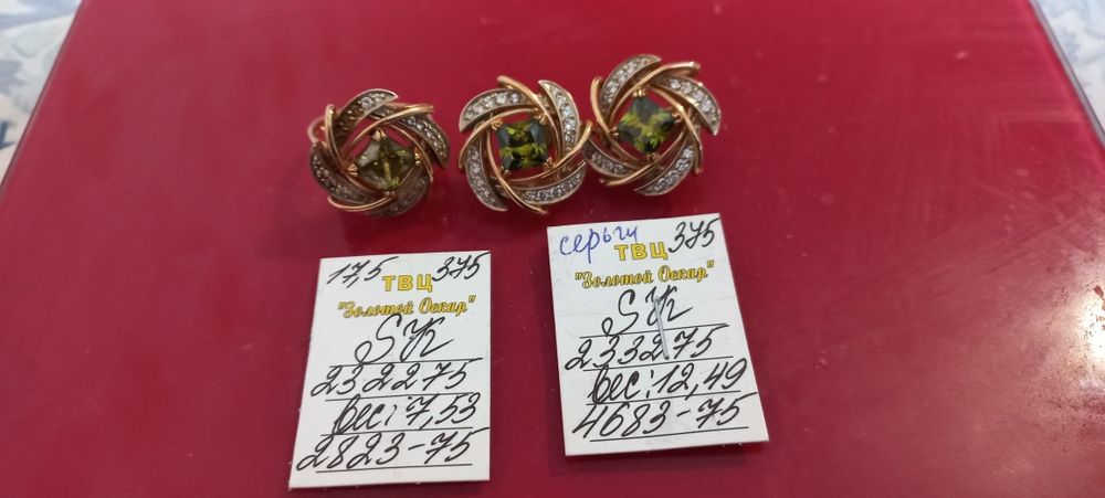 Золотые кольцо и серёжки с христолитом и фанатами.