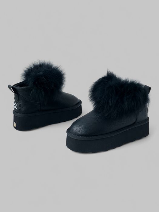 РОЗПРОДАЖ! Жіночі зимові шкіряні черевики - уггі з хутром на платформі