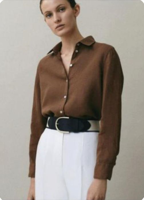 женская льняная рубашка Massimo Dutti