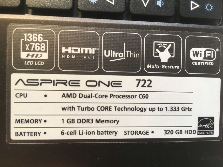 Ноутбук  ASER ASPIRE ONE 722,