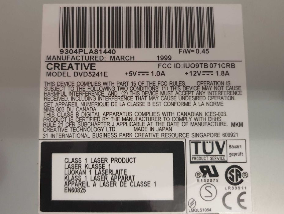 Drive CD/DVD ROM, Creative DVD5241E - IDE - 5X - 1999