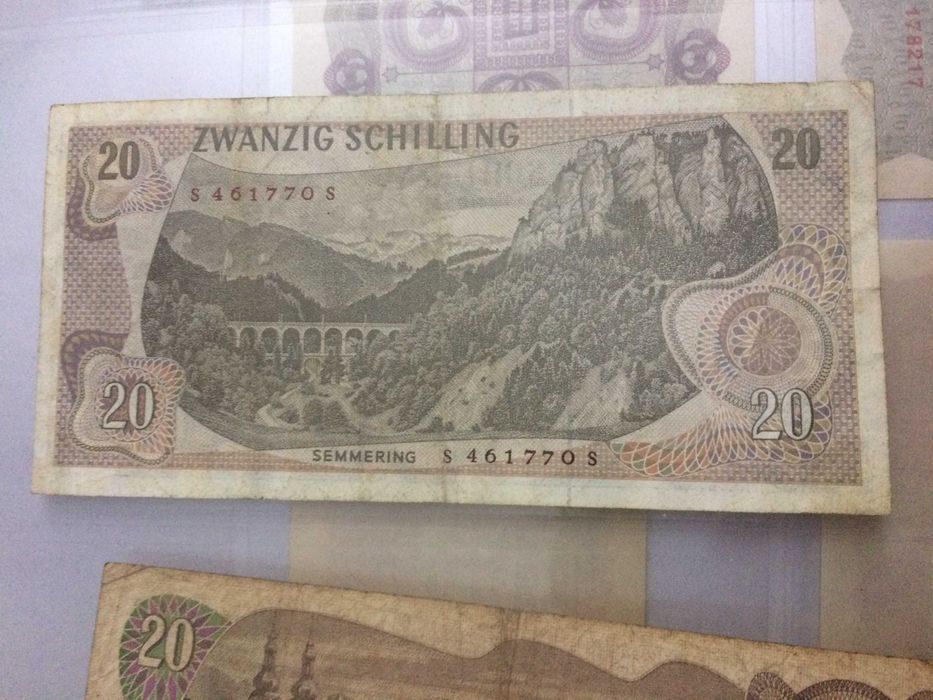 ÁUSTRIA 3 Notas de 20 Schilings usadas, em BC de 1956, 1967 e 1986