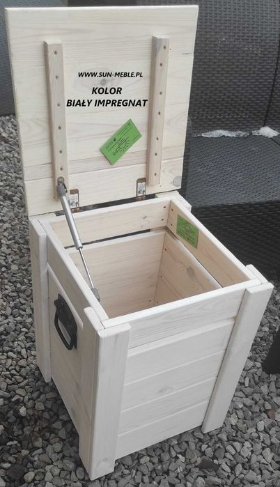 Taboret z Pojemnikiem Pufa Skrzynia 40x40x50 KOLOR BIAŁY IMPREGNAT MAT