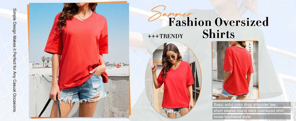 Heekpek T-shirt damski oversize V-neck bawełna S czerwony