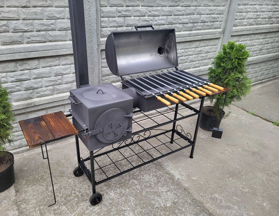 УСИЛЕННЫЙ! -17%! 3/5 мм! Мангал коптильня с печью под казан