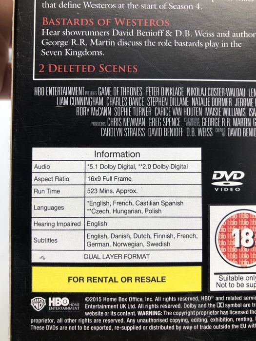 Gra o Tron – Sezon 4 – Complete Fourth Season – DVD 5 płyt