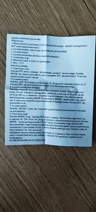 Uniwersalny  opaska licząca kroki i kalorie