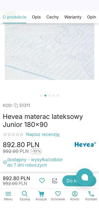 Materac lateksowy 90x180