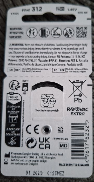 Baterie do aparatów słuchowych Rayovac 312 6 szt