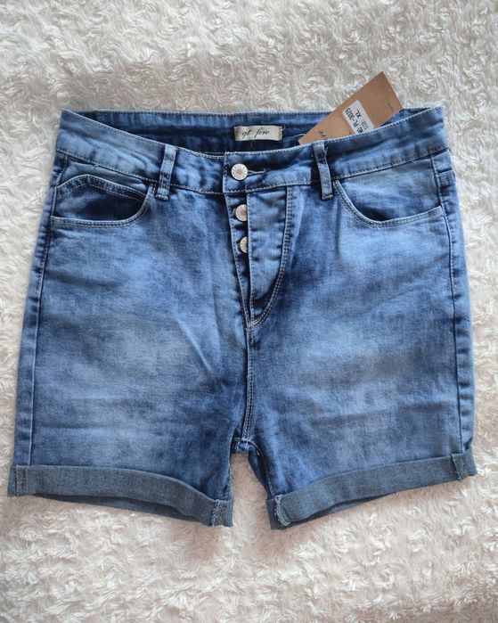 Jeansowe spodenki marmurkowe - szorty damskie XL