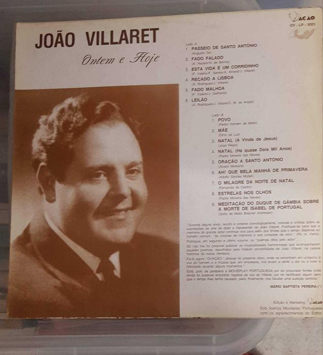 Disco vinil "Ontem e hoje" João Villaret
