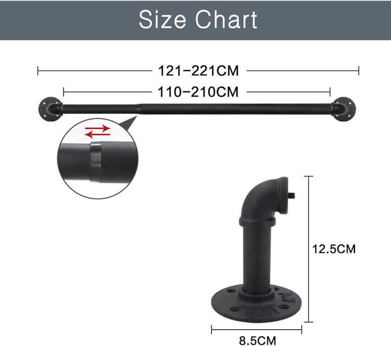 Nowy uchwyt / karnisz / pręt / regulowany / 110-210 / czarny !A2073!