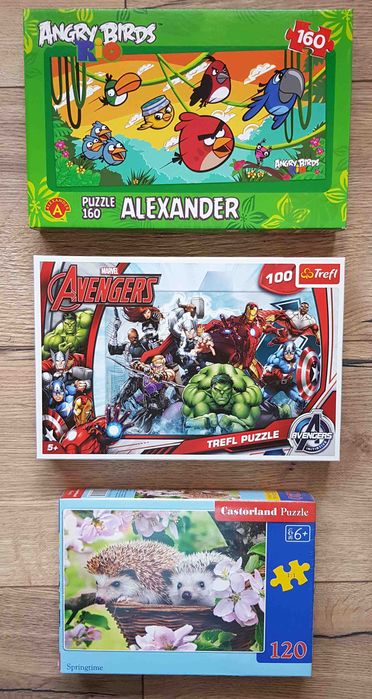 Zestaw puzzli: Avengers, Angry Birds, Jeżyki