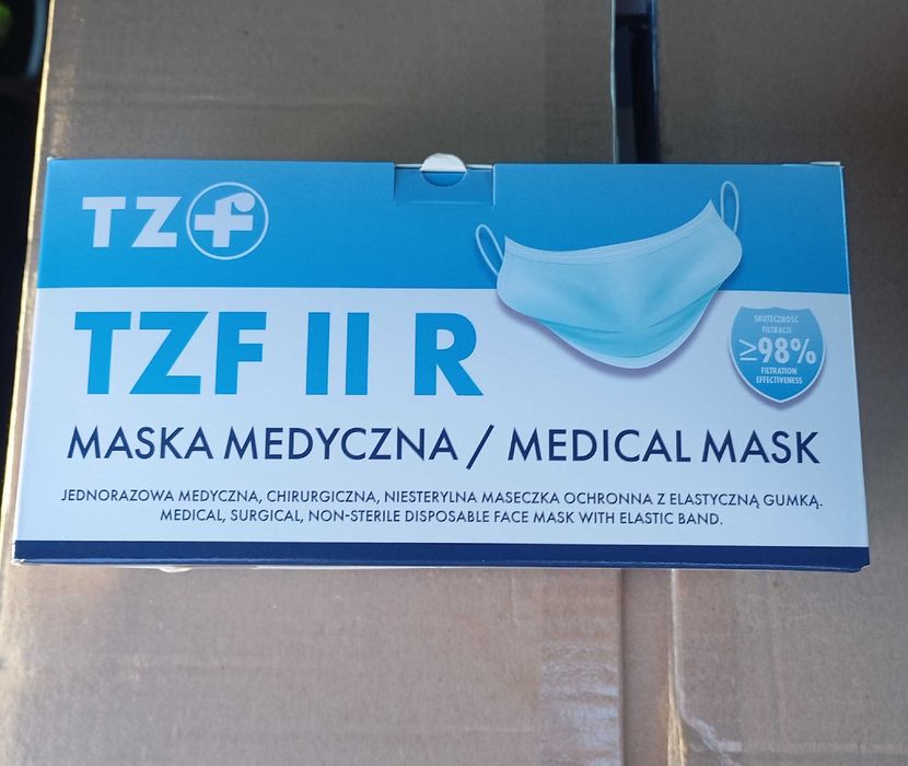 Maseczki medyczne TZF II R (produkowane przez Polfę Tarchomin) 50 sztuk