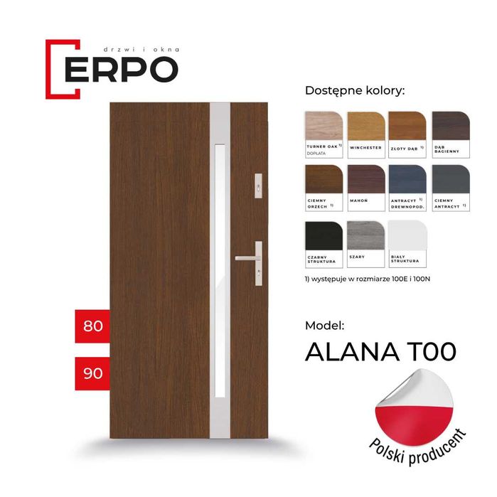 NOWE drzwi zewnętrzne winchester gr.72mm ocieplone 90 prawe i lewe