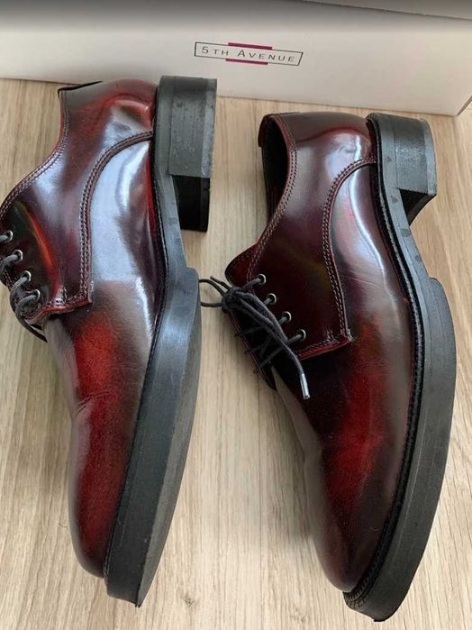 Eleganckie skórzane półbuty damskie, oxfordy, kolor wiśniowy, roz 37