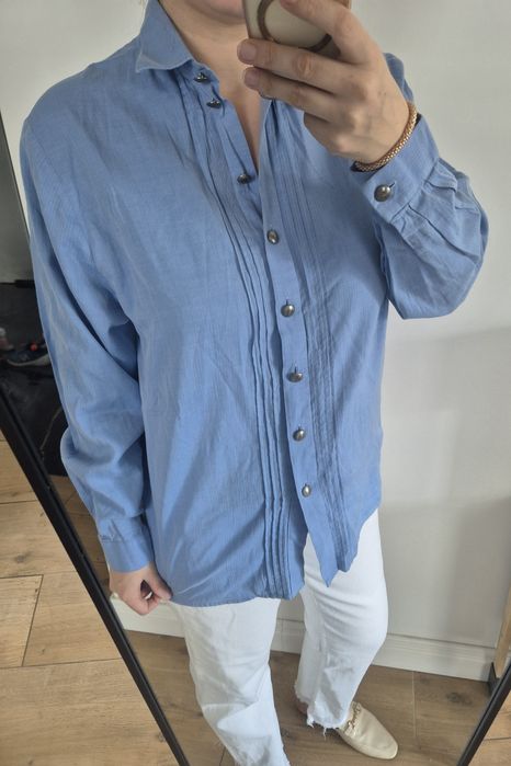 Koszula elegancka wizytowa niebieska shirt blue do pracy made in Austr