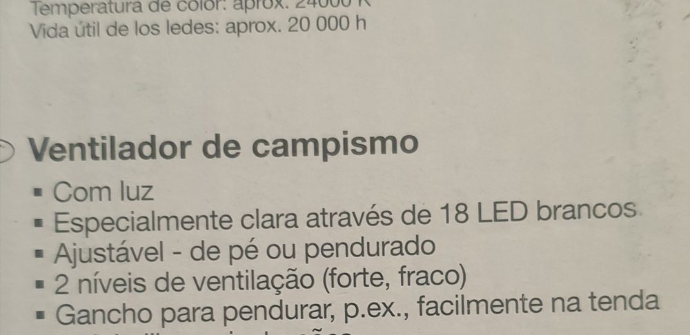 Ventilador e candeeiro de campismo