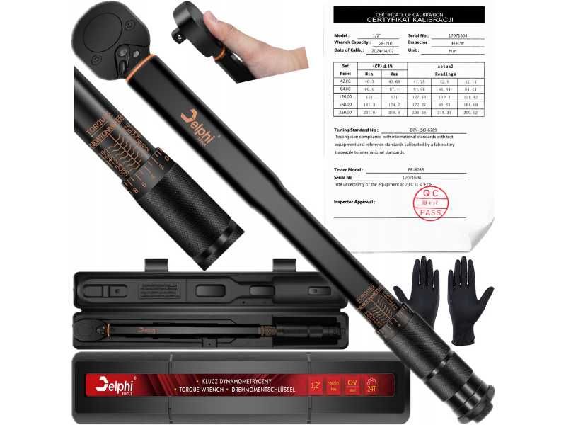 Klucz dynamometryczny Delphi 28–210Nm 1/2" zestaw nasadek