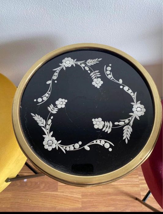 Mesinha de Apoio Vintage Restaurada | Dourado e Madeira Escura