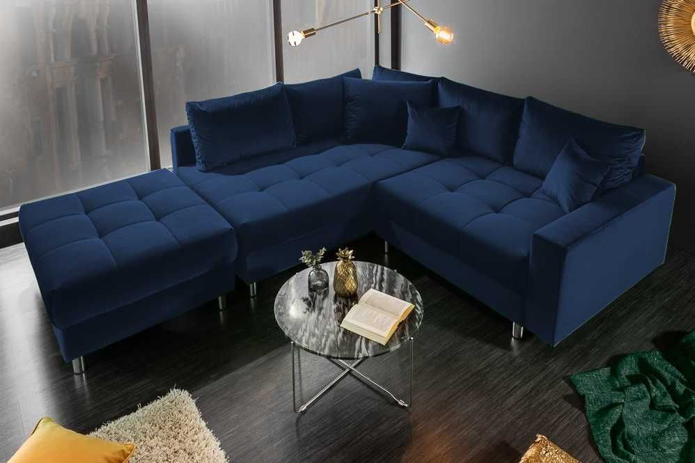 Elegancki narożnik do salonu z pufa i funkcją spania