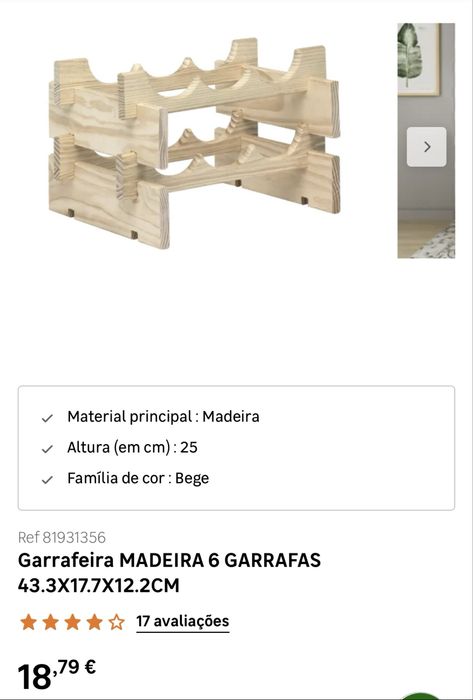 Garrafeira MADEIRA 6 GARRAFAS 43.3X17.7X12.2CM