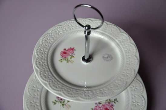 Etażerka patera dwupoziomowa do ciast motyw róża/lawenda