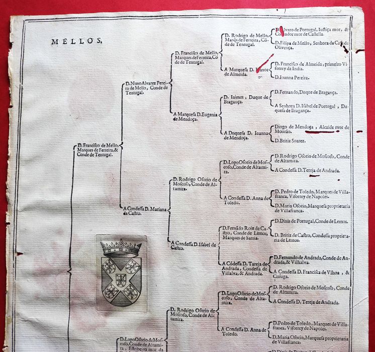 MELLOS Marqueses de FERREIRA, Condes de TENTUGAL, árvore costados 1623