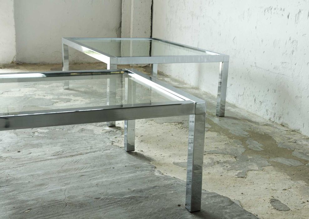 Chromowany stolik kawowy design lata 70 bauhaus vintage
