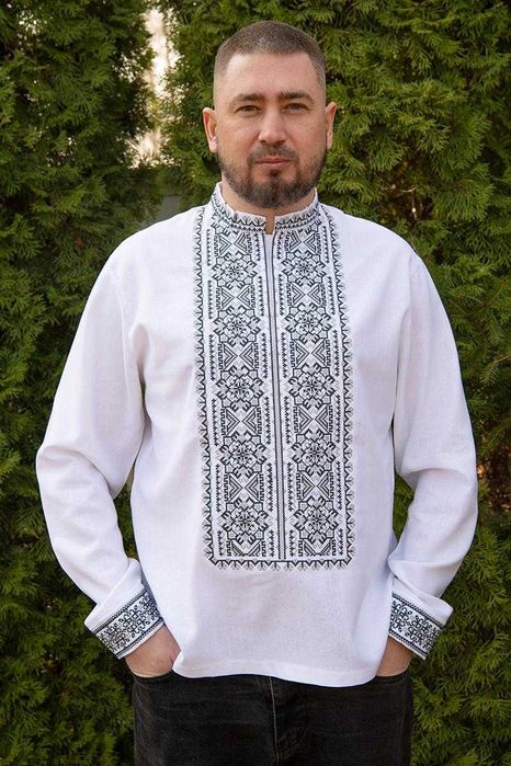 Вишиванка чоловіча біла українська сорочка вишита лляна з орнаментами