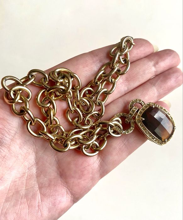 Vintage naszyjnik złoty łańcuch kryształ 80s