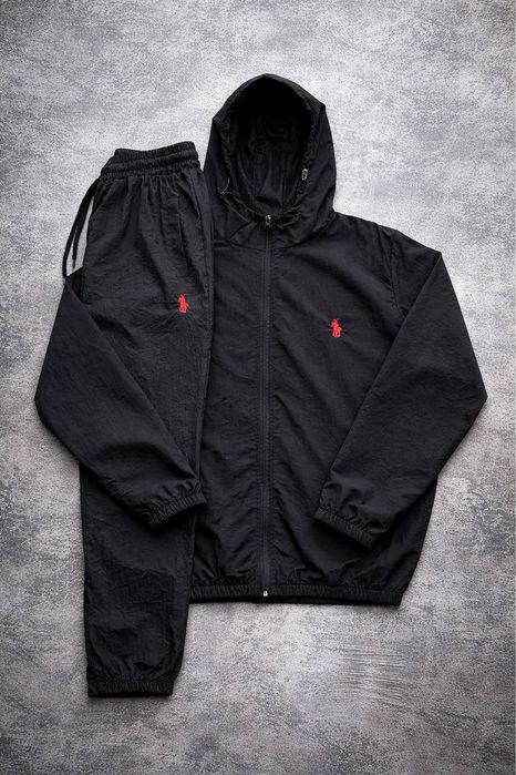 Якісний та легкий костюм Polo Ralph Lauren: вітровка та штани, водовідштовхувальна плащівка, чорний та сірий,  S–3XL
