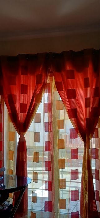 Cortinado duplo  cor salmão/laranja