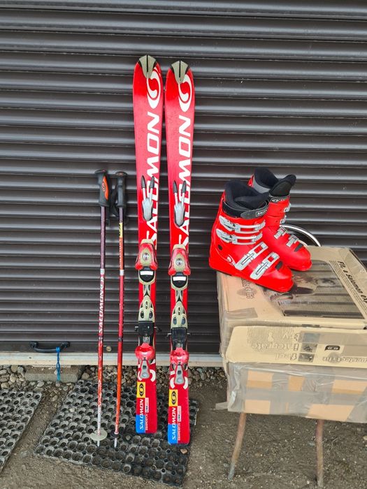 Narty salomon buty narciarskie 144cm kijki 110cm