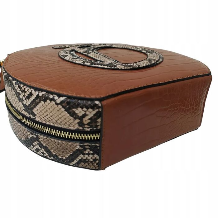 torebka damska nobo okrągła kuferek listonoszka camelowa