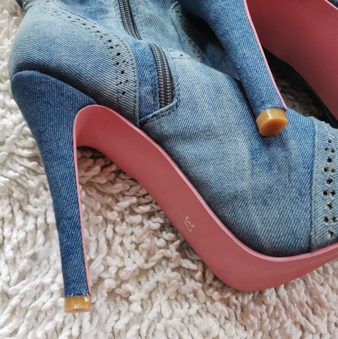 Kozaki botki jensowe na obcasie buty zamki obcas platforma