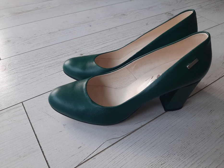 Czółenka ZAPATO na słupku skóra naturalna  kolor zielony NOWE 41
