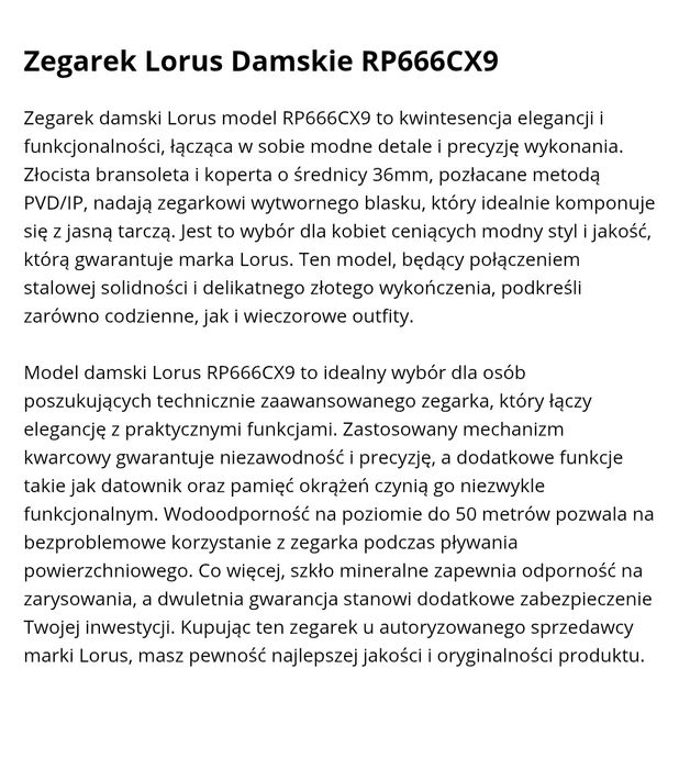 Zegarek damski LORUS