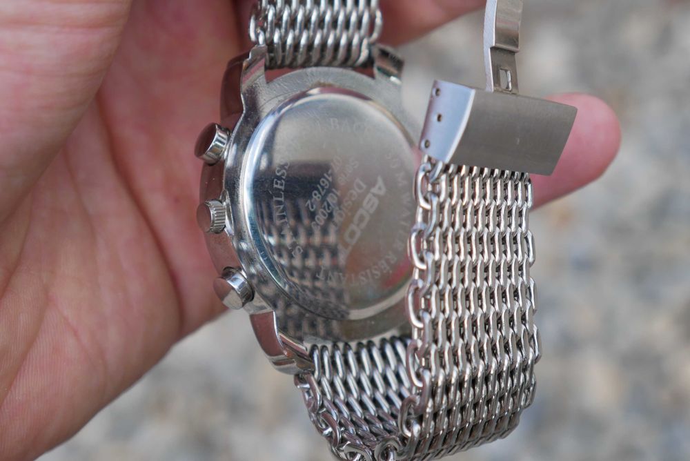 Zegarek Ascot chronograf bransoleta mesh mesz stalowy