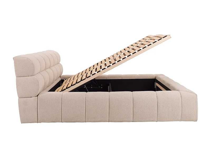 Cama Forvik 200x200 com arrumação, bege, colchão e topper Pikolin
