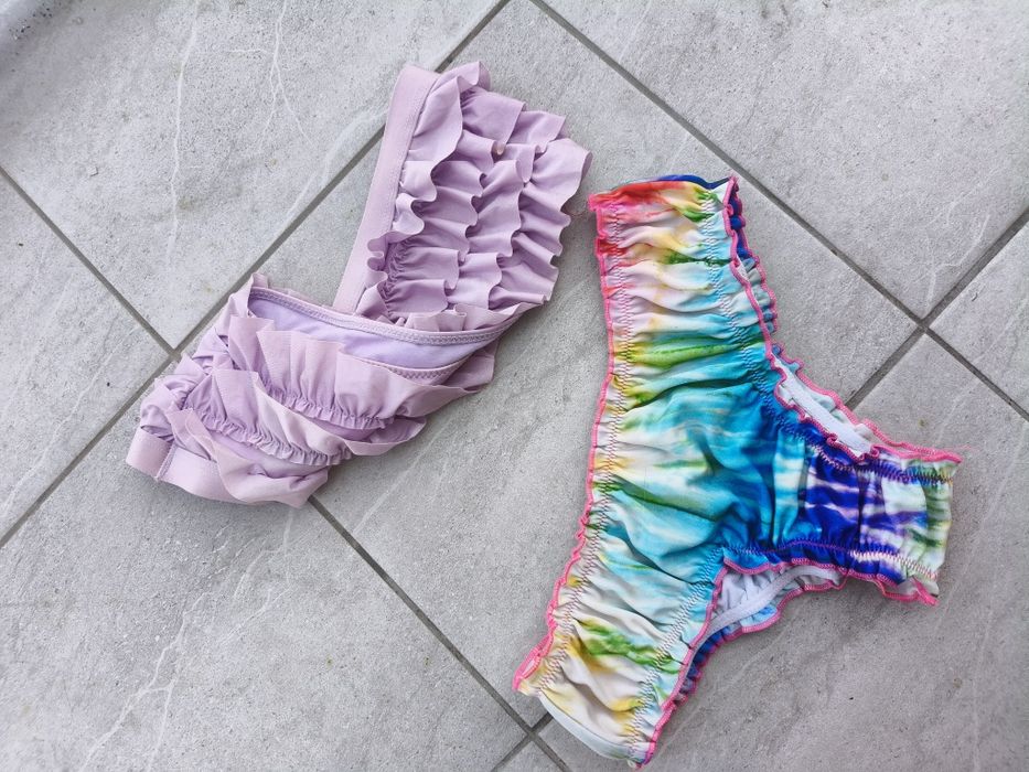 Liliowe bikini Lila swimwear strój kąpielowy falbanki S