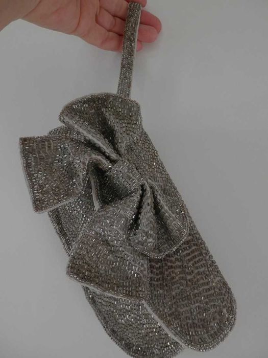 Torebka Wieczorowa z Koralików styl Art Deco Kolor Starego Srebra Next