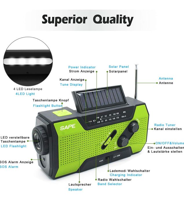 SAPE Radio solarne ogrodowe latarka ładowarka powerbank