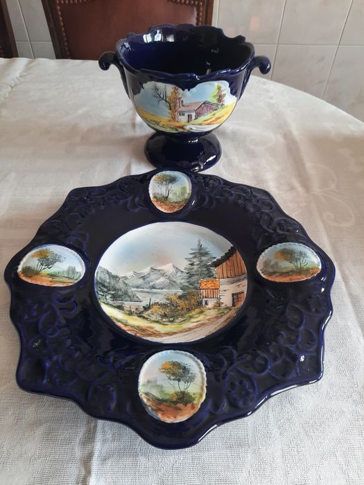 Taça e prato azul
