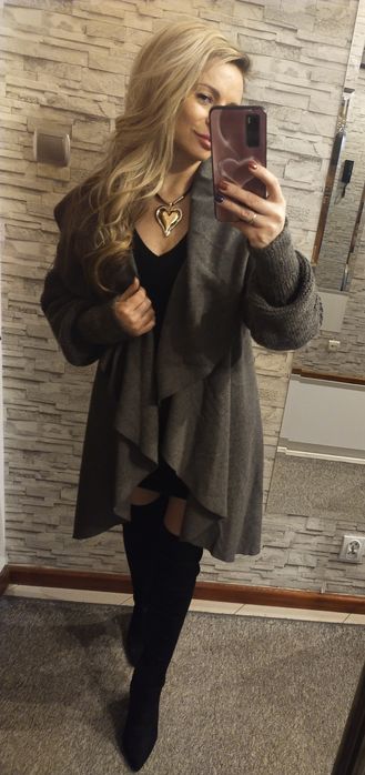 Świetna ciepła wełniana narzutka kardigan S M