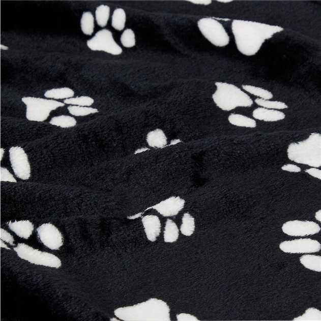 Koc KOCYK pled mata z polaru dla psa kota CZARNY wzór W ŁAPKI 70x100cm