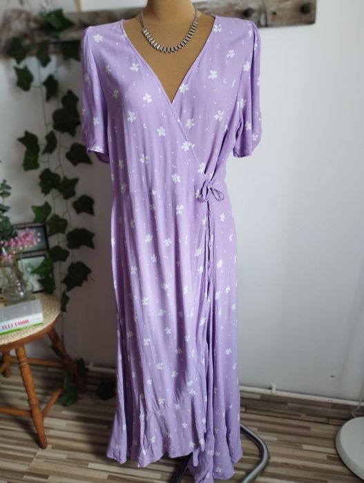SUKIENKA Maxi Liliowa w Kwiaty 100% Wiskoza Boho Wesele Lato DUNNES STORES 40 XL