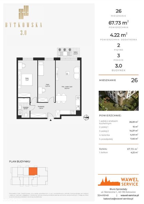 3-pokojowe mieszkanie 67m2 + balkon